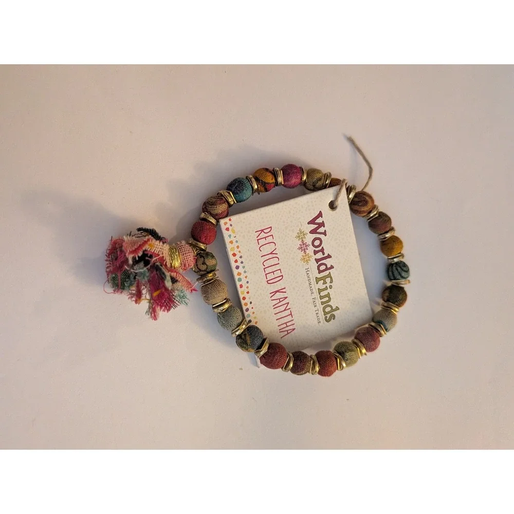 WorldFinds Recycled Kantha Tassel Bracelet Boho Fair Trade Multi Color New